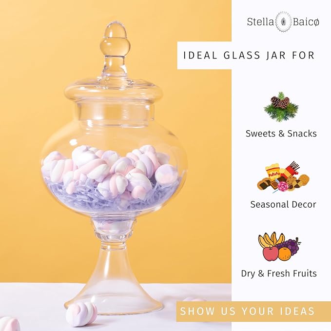 Stella Baic Hand-Blown Glass Apothecary Jar with Lid, Minimalist Style, Decorative Jar, Clear Glass Candy Jar, Height: 12.6", Diameter: 6.5-Ruum Studio Home