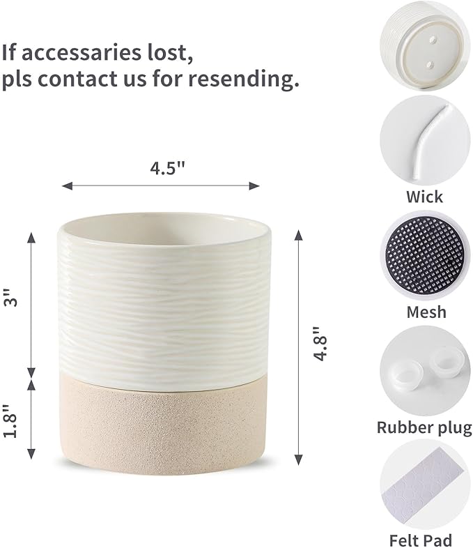 Nihow Self Watering Plant Pot: 4.5 Inch Ceramic Planter with Drainage Hole & Water Storage Plus for Indoor & Outdoor Plants - Cylinder Flower Pot for Herbs/Violets - White & Brown-Ruum Studio Home