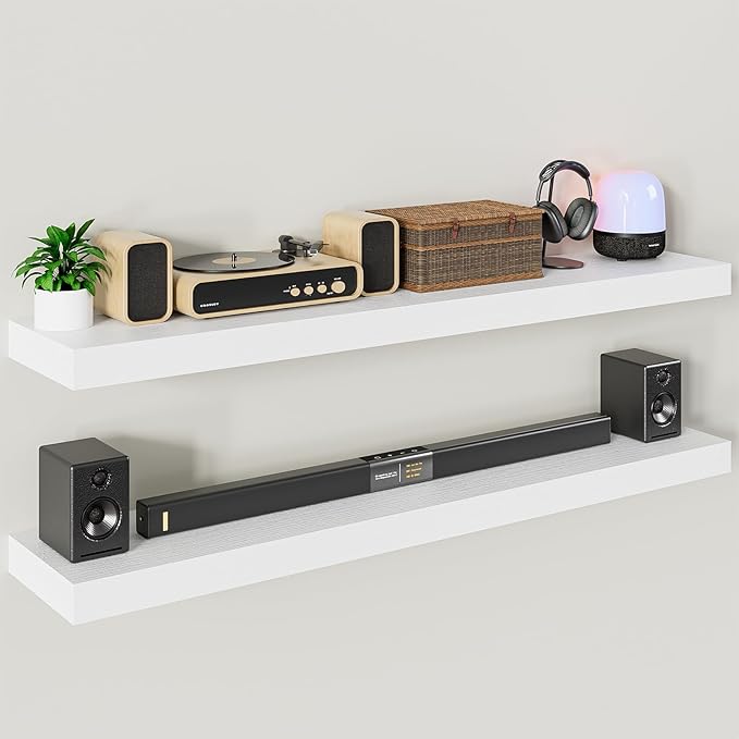 Heimlove 55 Inch Long Floating Shelves for Wall,9.3" Deep White Floating Shelves Set of 2,Large Display Shelf & Storage Shelf,Wall Mounted Shelves for Bedroom Living Room Kitchen Office-Ruum Studio Home