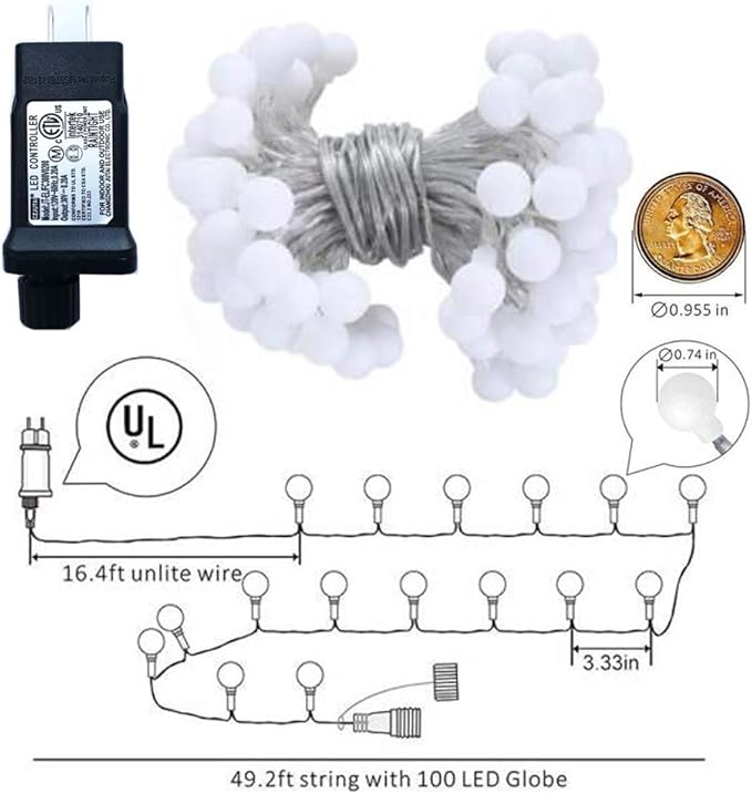 Globe String Lights for Bedroom, 49 Feet 100 LED Fairy Lights Plug in, 8 Modes Warm White Christmas String Lights for Indoor Outdoor Patio Party Garden Wedding Christmas Tree Decor-Ruum Studio Home