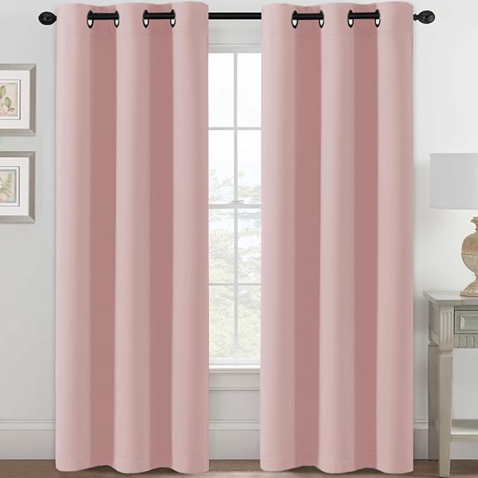 H.VERSAILTEX Blackout Curtains for Bedroom Thermal Insulated Room Darkening Living Room Curtains 84 Inch Long Grommet Privacy Protection Window Curtain Panels/Drapes for Nursery, 2 Panels, Baby Pink-Ruum Studio Home