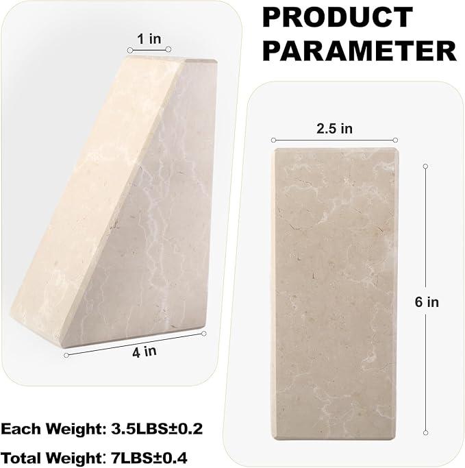 Marble Bookends for Heavy Books, Decorative Book Ends for Shelves, Durable and Heavy-Duty Stone Bookends for Hardback Book & CDS, Unique Book Stopper & Holder, New Jura Beige-Vein, Set of 2-Ruum Studio Home