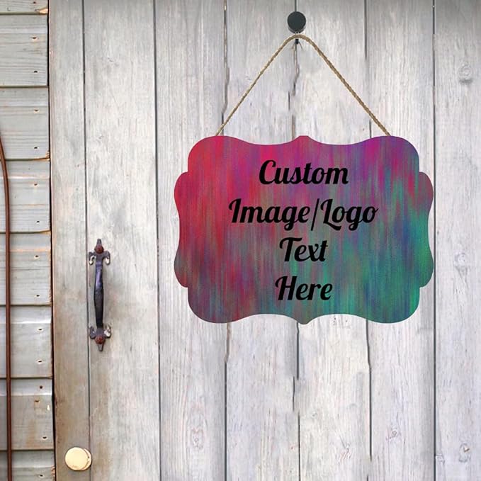 Personalized Wooden Welcome Sign - Front Door Decor, Customized Image/Text Hanging Sign - Farmhouse Decorations for Home Office - 11.2 x 8 Inch-Ruum Studio Home