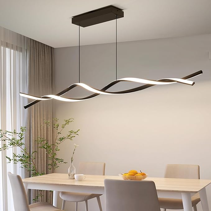 Modern Ceiling Chandelier Light, Acrylic Anti Flicker Pendant Lamp with Remote Control Dimmable 3 Color Mode & Brightness (Warm Cool Neutral Light) for Kitchen Bar Walnut 57in-Ruum Studio Home