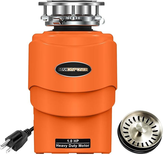 Garbage Disposal 1 HP Ultra Quiet Intelligent Auto-Reverse Function Continuous Feed Food Waste Disposer with Power Cord Easy install, AC Motor Stainless Steel Grind 1 Horsepower (MAX-6)-Ruum Studio Home