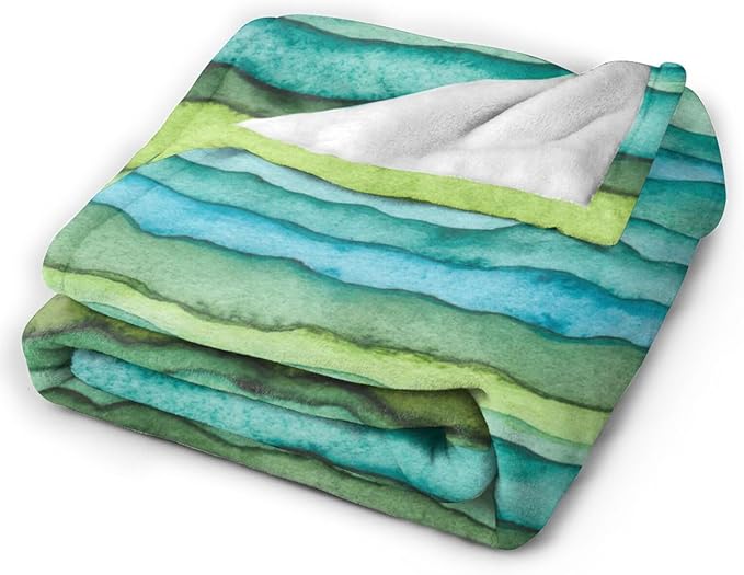 HGOD DESIGNS Watercolor Stripped Waves Blanket for Women, Lightweight Soft Fleece Flannel Throw Blanket Blue and Green Sofa Couch Living Room 50x60 Inch-Ruum Studio Home
