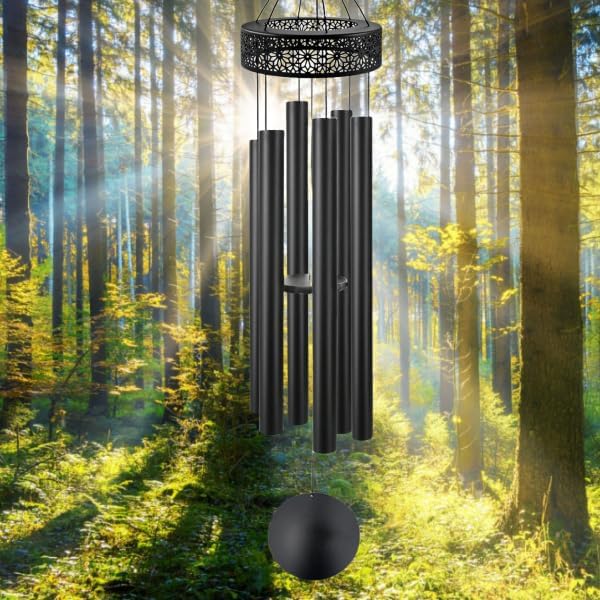 ASTARIN 60'' Deep Tone Wind Chimes for Outside -Extra Large Windchimes with 6 Heavy Tubes, Memorial Wind Chimes Outdoor for Garden Hanging Décor,Sympathy Gifts, Black-Ruum Studio Home