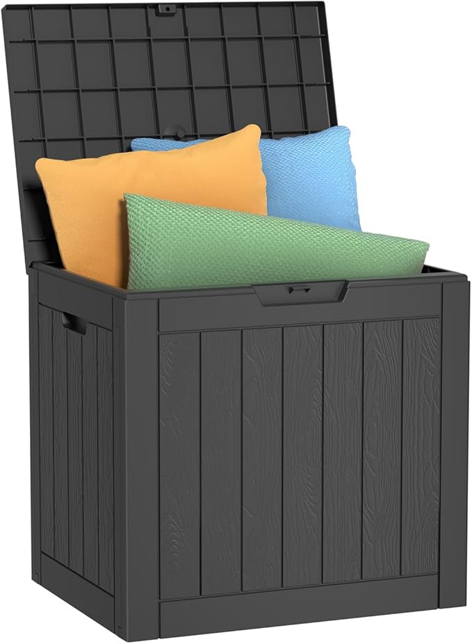 37 Gallon Deck Box Large Outdoor Storage for Patio Furniture,Outdoor Cushions,Garden Tools and Pool Supplies,Waterproof,Resin,Lockable(Black)-Ruum Studio Home
