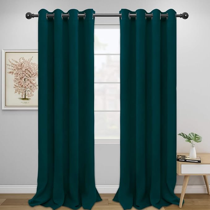 Easy-Going Blackout Curtains for Bedroom, Solid Thermal Insulated Grommet and Noise Reduction Window Drapes, Room Darkening Curtains for Living Room, 2 Panels (52x108 in,Deep Teal)-Ruum Studio Home