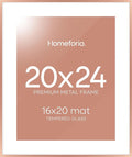 Homeforia 20x24 Frame Rose Gold, High End Metal 20x24 Poster Frames with Mat 16x20 inch Photo, 20 x 24 Rose Gold Picture Frame Matted to 16 by 20 Print, 24x20 Frame, Tempered Glass, Wall Kit, Set of 1-Ruum Studio Home