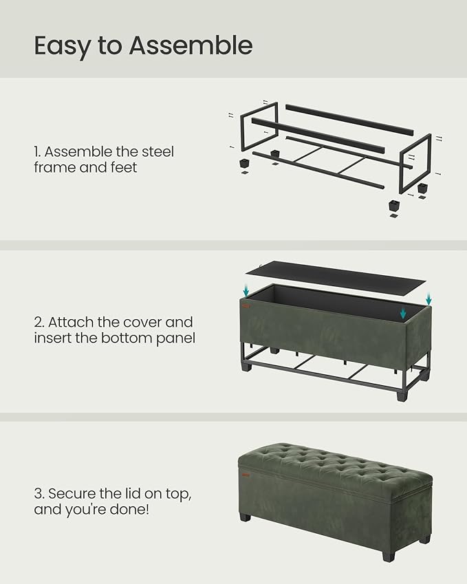 SONGMICS Velvet Storage Ottoman Bench, Foot Rest with Legs, 15.7 x 43 x 15.7 Inches, End of Bed Bench, Storage Chest, Load up to 660 lb, for Living Room, Bedroom, Entryway, Forest Green ULSF089C01-Ruum Studio Home