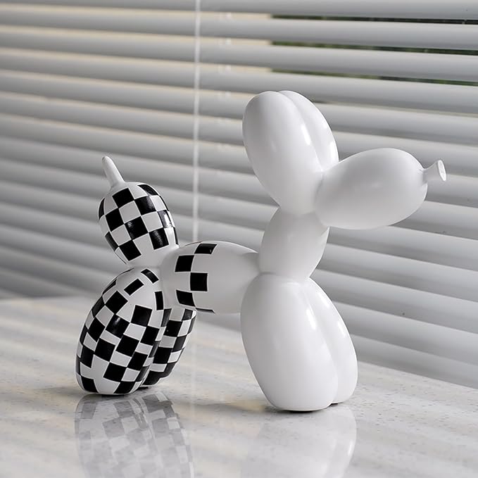 Vilead Resin Balloon Dog Statue with Checkered Pattern,Modern Home Decoration Trendy Animal Art Ornaments,Collection Figurine Bedroom Living Room Office Desktop Sculpture-Ruum Studio Home