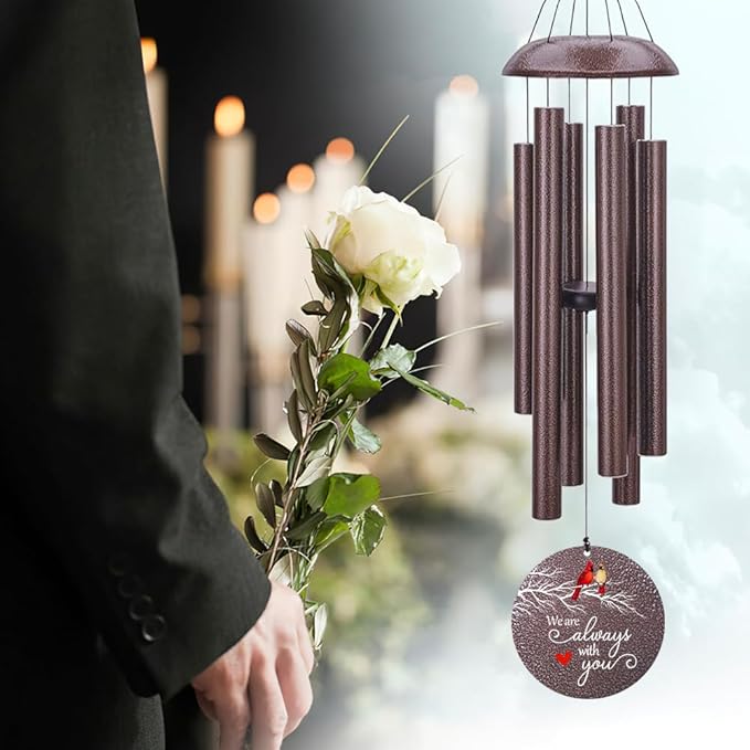 Personalized Sympathy Wind Chimes, Cardinal Wind Chimes, Wind Chime for Loss of Loved Father/Mother/Lover, Commemorative Sympathy Bereavement Gifts for Condolences/Funeral-Ruum Studio Home