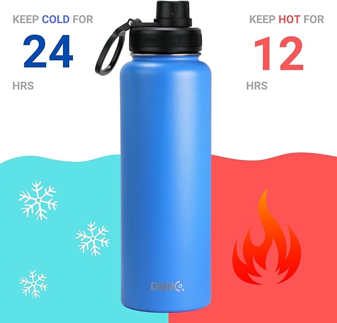 DRINCO Stainless Steel Water Bottle Spout Lid Vacuum Insulated Double Wall Water Bottle Wide Mouth (40oz 32oz 22oz 18oz 14oz) Leak Proof Keeps Cold or Hot (40 oz, 40oz Royal Blue)-Ruum Studio Home