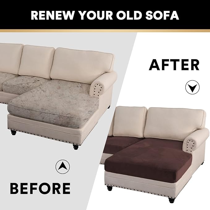 PrinceDeco Sectional Couch Covers 3 Pieces Velvet Sofa Covers L Shape Soft Couch Covers for Sectional Sofa Corner Sofa Cover Couch Cover for Dogs Washable (2 Seater + 1 Chaise,Brown)-Ruum Studio Home