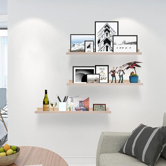 AZSKY Floating Picture Shelves 24 Inch a Set of 3 Wall Mount Long Narrow Photo Ledge Photo Frame Display Shelf Vintage Bookshelf for Nursery Mounting Hardware Included-Ruum Studio Home