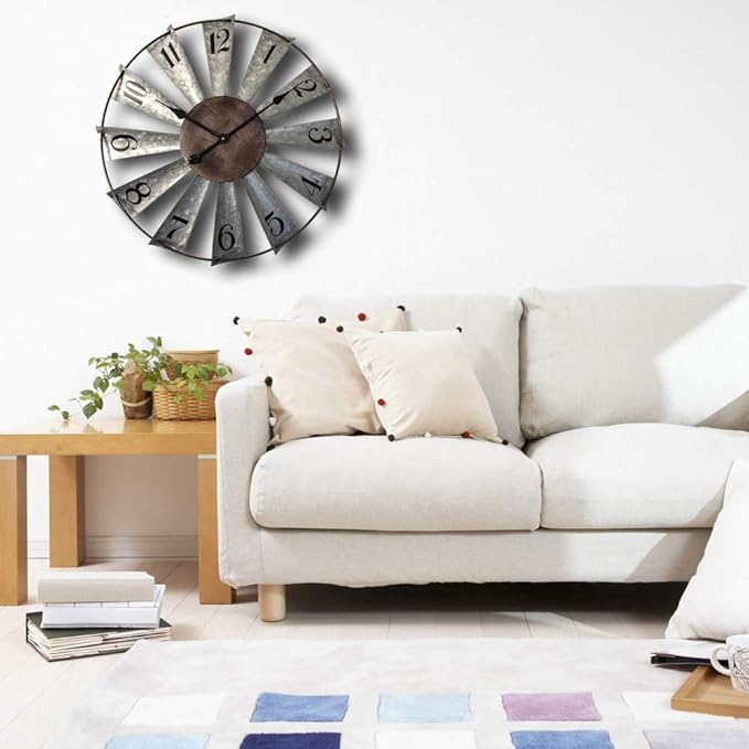 Mrocioa 30inch Windmill Distressed Metal Wall Clocks Rustic Large Decorative Clock Oversized Farmhouse Decor,Non Ticking,Battery Operated-Ruum Studio Home