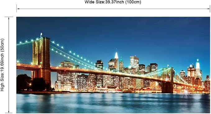 Pyradecor Large Modern New York Cityscape Canvas Wall Art Brooklyn Bridge Night View Canvas Prints Stretched Landscape Pictures Paintings Artwork for Living Room Home Decorations L-Ruum Studio Home