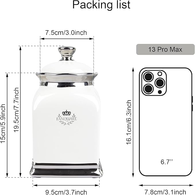fanquare 30 OZ Cookie Jar, White Kitchen Canisters Set of 3, Farmhouse Porcelain Decorative Jars for Countertop, Ceramic Storage Jar for Coffee, Sugar, Tea Bag-Ruum Studio Home