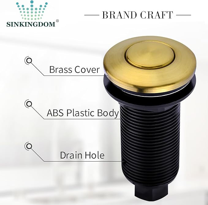 Garbage Disposal SinkTop Air Switch Kit with Long Button,Brass Made Cover,Champagne Bronze-Ruum Studio Home