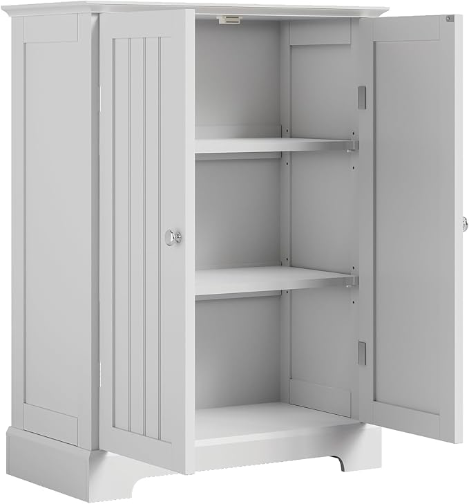 ChooChoo Bathroom Floor Cabinet, Modern Bathroom Storage Cabinet with 2 Doors and Adjustable Shelves, Freestanding Cupboard for Living Room, White-Ruum Studio Home