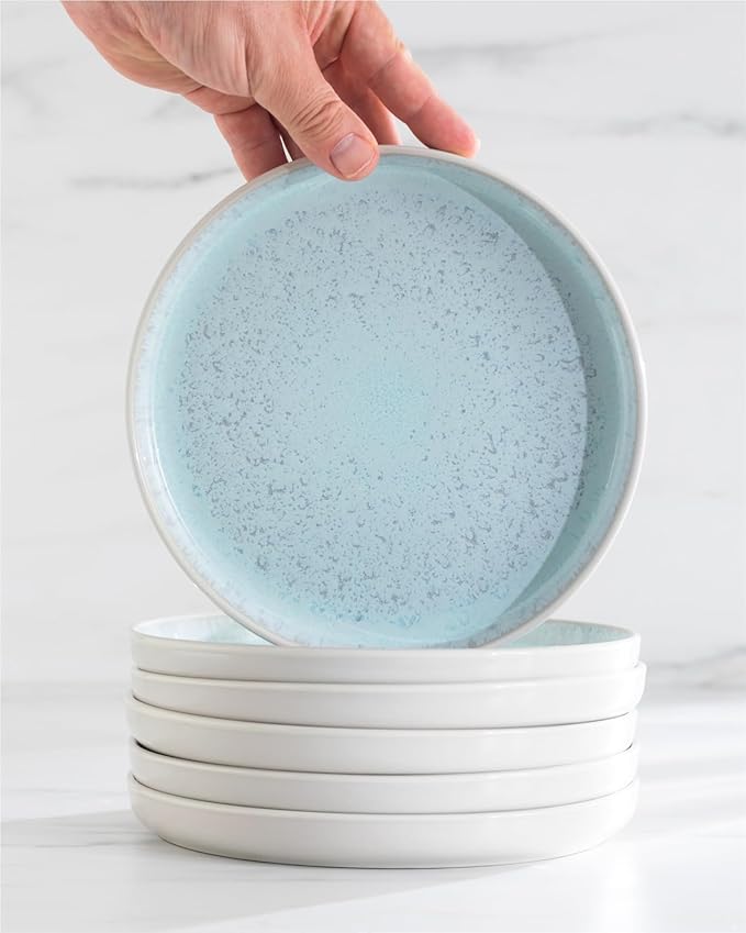 32 Piece Dinnerware Sets for 8 - Modern Style Stoneware Dinnerware Set - Scratch Resistant, Dishwasher Safe Plates and Bowls Sets Ceramic, Dish Set, Bowl and Plate Set - Beige and Blue…-Ruum Studio Home