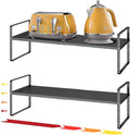 16.5~27.1" Expandable Shelf Organizer, 2Pack 8.1" Wide Stackable Cabinet Shelf Organizers, Black Metal Sturdy Kitchen Counter Storage for Countertop, Adjustable Height Spice Rack-Ruum Studio Home