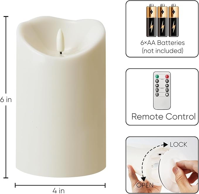 Homemory 4"x6" Outdoor Waterproof Flameless Candles with Timers and Remote Control, Battery Operated Candles, LED Plastic Candles, Ivory White, Set of 2-Ruum Studio Home