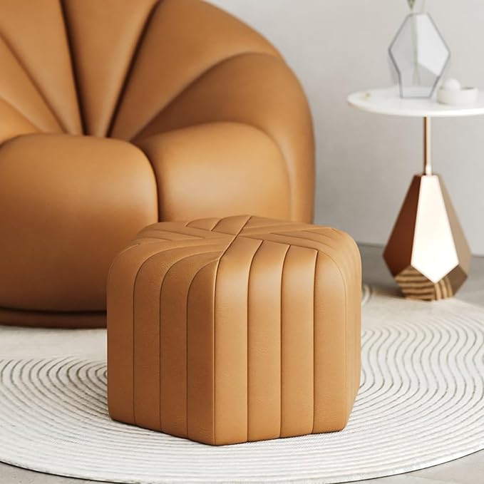 homary 18.5" Hexagonal Pouf Ottoman Upholstered, Velvet Footrest Rest Stools Modern Sofa Footrest Entryway Shoe Changing Stool, Low Coffee Table Footstool for Living Room/Bedroom/Entrway-Brown-Ruum Studio Home