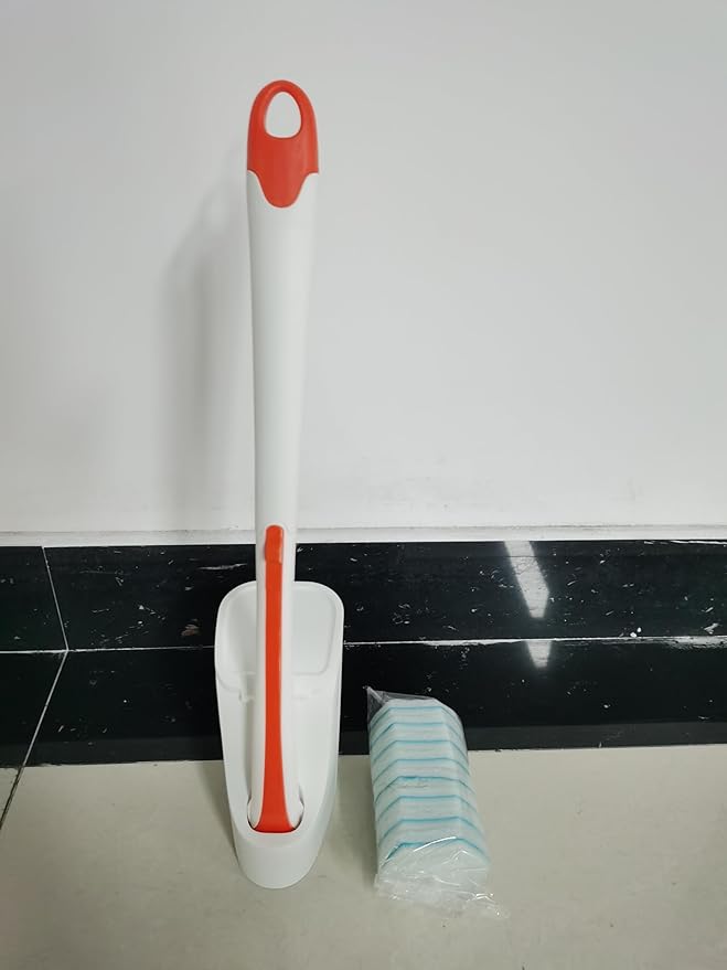JEHONN Disposable Toilet Bowl Cleaner Wand with 40 Cleaner Refills, Wall Mounted Long Handle Compact Bathroom Scrub Brush Holder Set for Sink Bathtub Wash Basin Mop Pool (Orange)-Ruum Studio Home