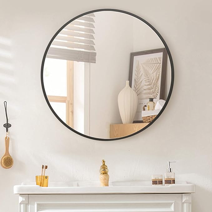 BEAUTYPEAK Circle Mirror Black 36 Inch Wall Mounted Round Mirror with Brushed Metal Frame for Bathroom, Vanity, Living Room, Bedroom, Entryway Wall Decor (Black, 36 Inches)-Ruum Studio Home