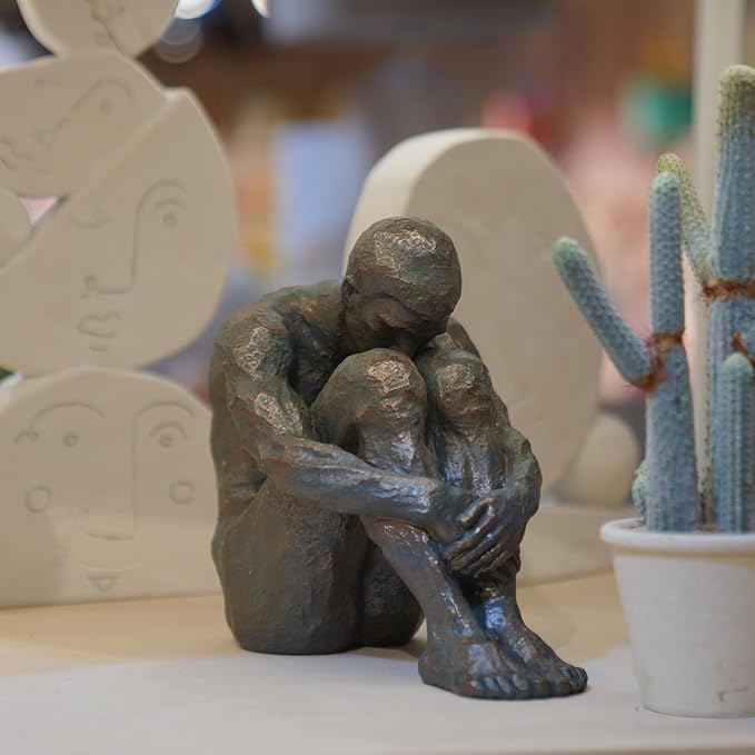 Guichifun Sitting Man Sculptures Home Decor - Resin Bronze Sitting Posture Holding Arms Legs Lonely Statues Decorative Objects Outdoor Gift for Men 9.25 x 5.25 x 7.5 Inch-Ruum Studio Home