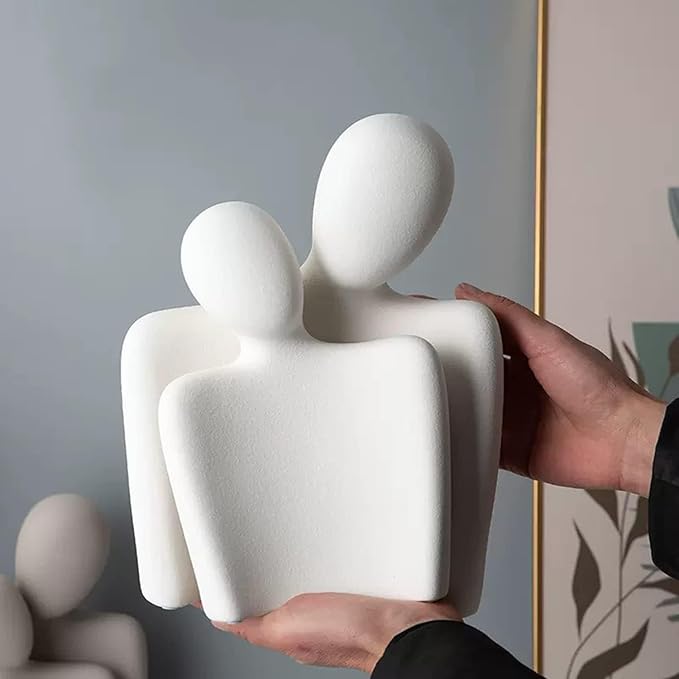Hugging Couple Statues Ceramic Lover Figurine Characters Coffee Table Decor (White)-Ruum Studio Home