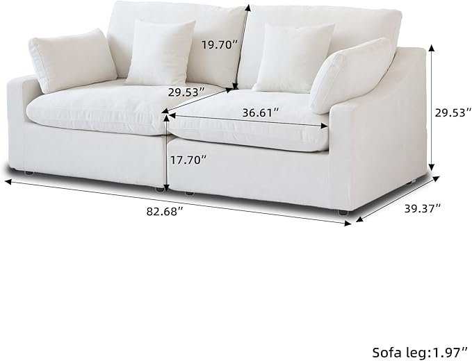 JACH Sectional Couches for Living Room, Cloud Sectional Couch with Deep Seat, Down Filled Modular Sofa, Covers Removeable & Washable,Love Seat Sofas Furniture for Living Room, White-Ruum Studio Home