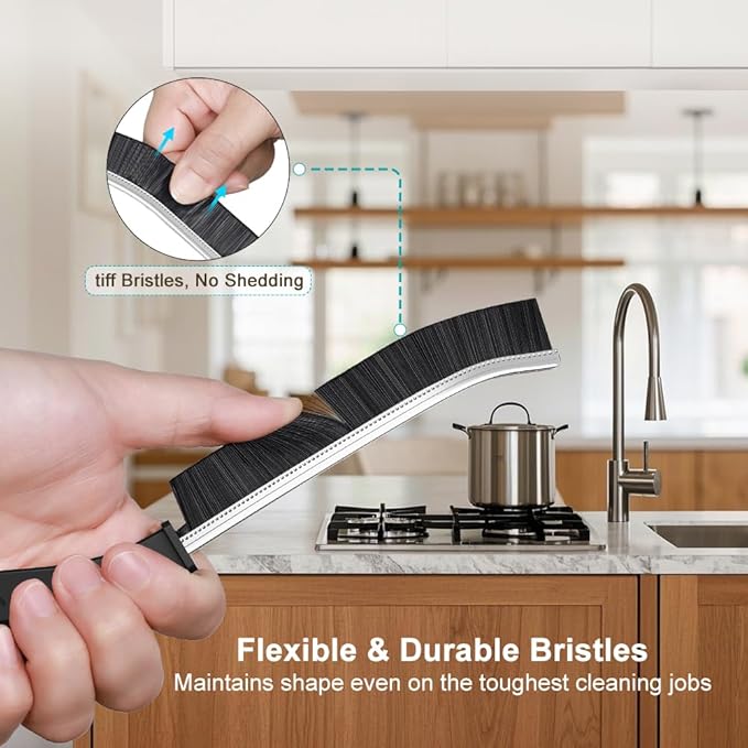 [7-Pack] Hard Bristle Crevice Cleaning Brush - Grout & Gap Crevice Brush for Window Tracks, Bathroom Corners, Kitchen Sink -Ergonomic Curved Handle Protects Hands, Cleaning Products Essential-Ruum Studio Home