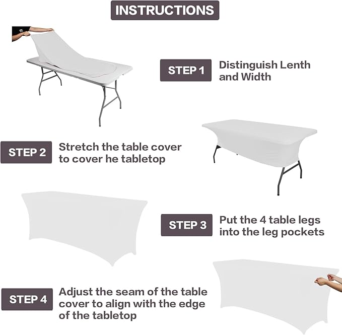 IVAPUPU 8FT Table Cloth for Rectangular Fitted Events Stretch White Table Covers Washable Spandex Spring Tablecloth Protector for Party, Wedding, Cocktail, Banquet, Festival-Ruum Studio Home