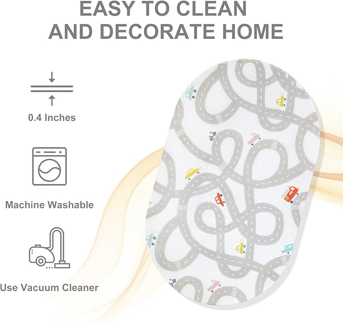 STARUIA Road Traffic Kids Rug Children Playing with Cars Playmat 4x6 Ft, Washable Play Carpet for Kids Playroom, Non-Slip Have Fun Safe Baby Nursery Rug for Toddler Boy's Bedroom Game Room Grey-Ruum Studio Home
