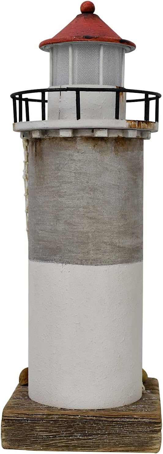 Linfevisi Wood Lighthouse Decor Rustic LED Light House Decor Wooden Decorative Nautical Lighthouse Statue Coastal Beach Themed Lighthouse Handcrafted Tabletop Decoration Home Bathroom (11.4")-Ruum Studio Home