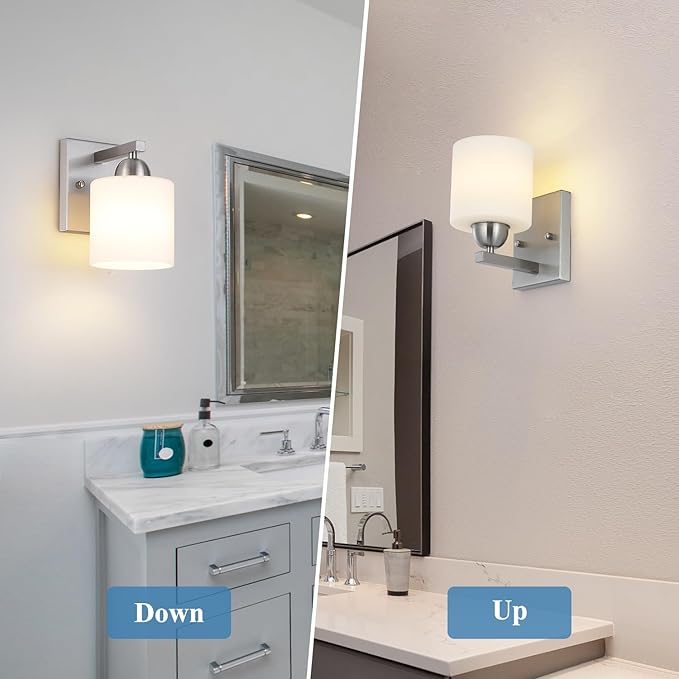Brushed Nickel Milk Glass Wall Sconces, 1 Pack Hardwired Indoor Wall Light Fixtures for Living Room, Hallway, Bedroom, Ceramic E26 Sockets (Bulbs Not Included)-Ruum Studio Home