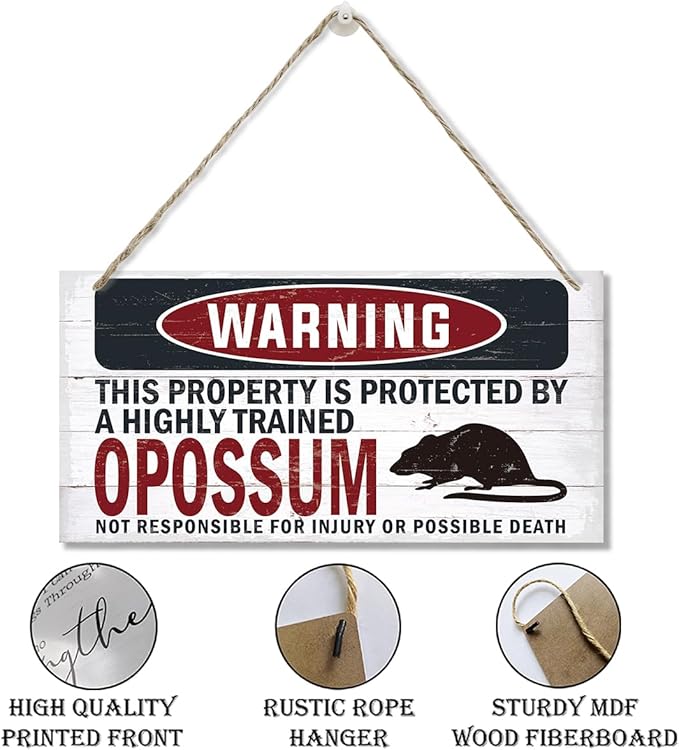 Warning Sign, Opossum Warning Wood Plaque Sign, Funny Door Signs, Decorative Wood Hanging Suspension Plaque, Farmhouse Wooden Wall Decor, Outdoor Hanging Wooden Signs-Ruum Studio Home