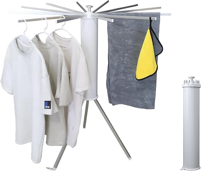 Clothes Drying Rack Tripod, Portable & Foldable Laundry Hanger Dryer - Aluminum, 12 Rods-Ruum Studio Home