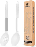 Pack of 2 Large Silicone Cooking Spoons,Non Stick Solid Basting Spoon,Heat-Resistant Kitchen Utensils for Mixing,Serving,Draining,Stirring (WHITE)-Ruum Studio Home