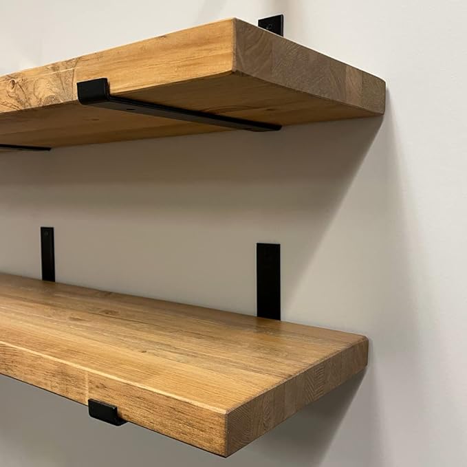 Rustic Shelves with J-Brackets Set of 2, Industrial Shelf, Kitchen Shelves, Solid Wood, Decorative Wall Storage, Heavy Duty, URBANDI (Brown, 24Wx8D)-Ruum Studio Home