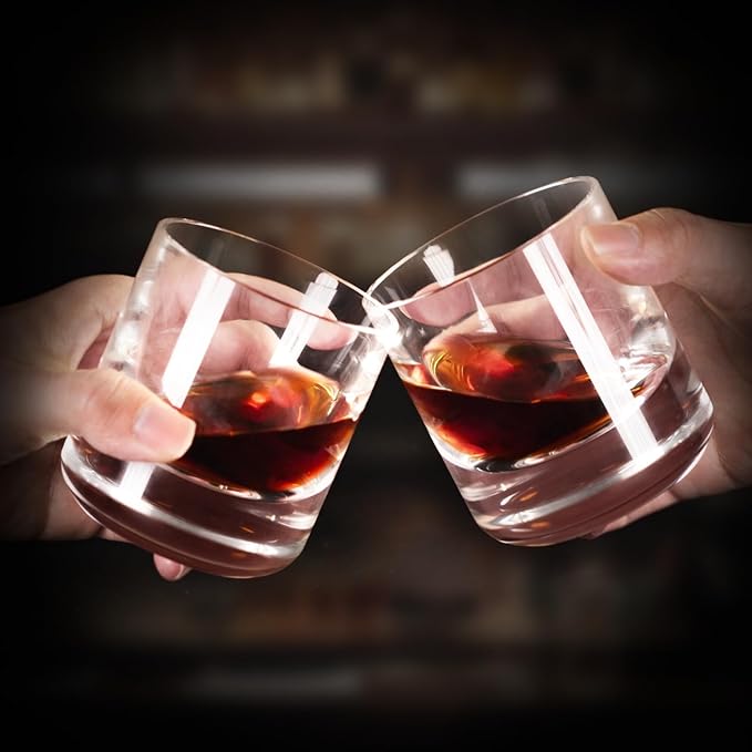 KAMMAK Crystal Whiskey Glasses Set of 2, 6.76oz Old Fashioned Glasses Stemless, Hand Blown White Cocktail Glasses, Engagement Gifts for Couples, Women, Men-Ruum Studio Home