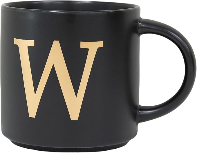COLLECTIVE HOME - Monogram Ceramic Mugs, 15 oz Golden Initial Black Coffee Cups, Elegant Alphabet Tea Mugs, Elegant Personalized Mug with Gift Box, Unique Mug with Double Side Capital Lette (W)-Ruum Studio Home
