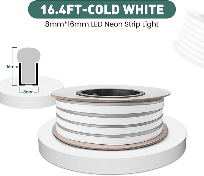 GZBtech Flexible LED Neon Rope Lights 16.4FT,AC 110-120V Waterproof Strip Light, 120 LEDs/M Cuttable Connectable Neon Lighting for Indoor Outdoor Home Decor/Commercial Building Use-Cold White 5M-Ruum Studio Home