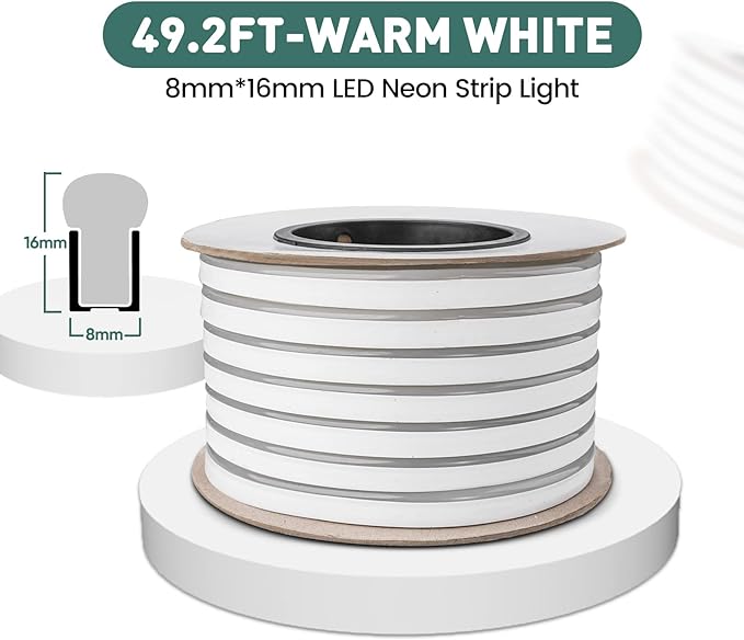 GZBtech Flexible LED Neon Rope Lights 50FT,AC 110-120V Waterproof Strip Light, 120 LEDs/M Cuttable Connectable Neon Lighting for Indoor Outdoor Home Decor/Commercial Building Use-Warm White 15M-Ruum Studio Home