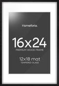 Homeforia 16x24 Black Wood Frame, High End Oak 16x24 Picture Frames with Mat 12x18 Photo, 16 x 24 Wooden Poster Frame Matted to 12 by 18 Print, 24x16 Hanging Frames, Tempered Glass, Wall Kit, Set of 1-Ruum Studio Home