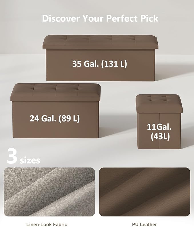 15 Inches Small Folding Storage Ottoman Cube, Storage Footrest, Foot Rest Stool, for Living Room, Bedroom, Dorm, Hallway, Entryway, Brown-Ruum Studio Home