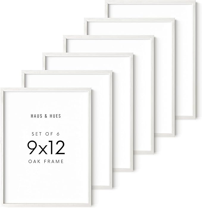 HAUS AND HUES Set of 6 9 X 12 Picture Frames for Wall - 9x12 Frame Collage, 9x12 Picture Frame Sets Wooden Frames, 12x9 Picture Frames in Bulk (White Oak Frame)-Ruum Studio Home